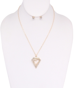 Heart Pendant Necklace with Earrings NB700114 GOLDCL